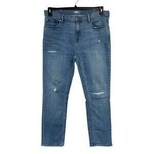 Old Navy Mens Size 38X32 Blue Cotton Blend Slim Factory Distressed Denim Jeans
